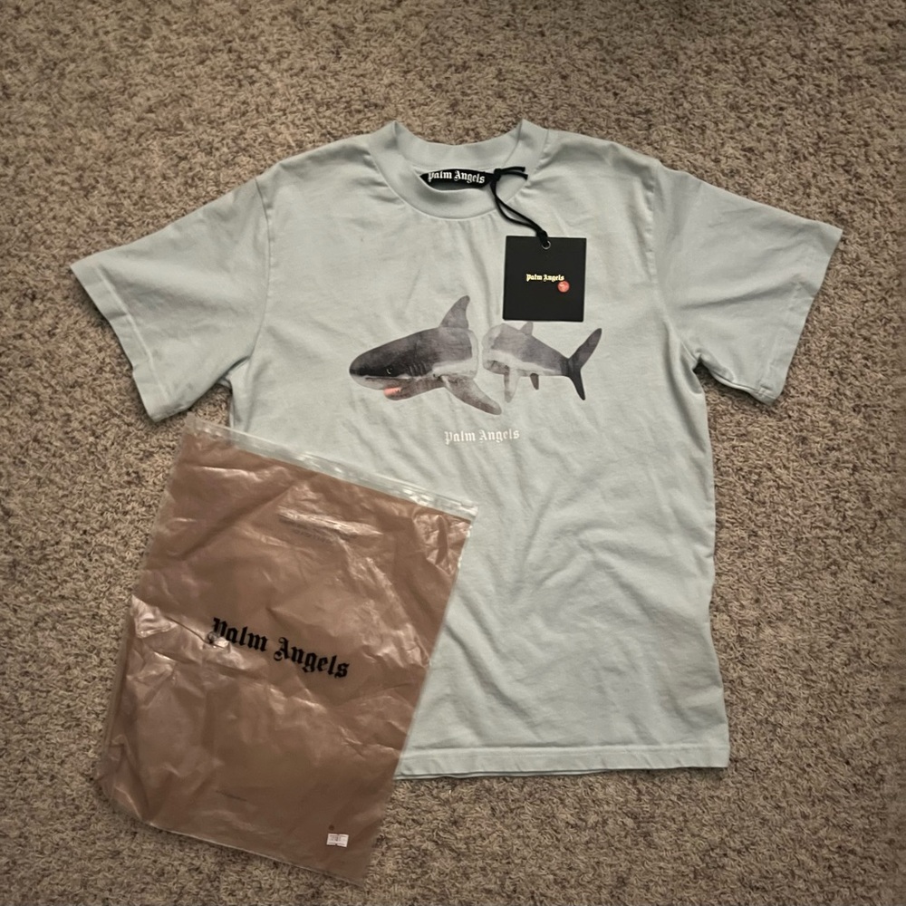 Palm Angels Shark Light Blue Tee NWT